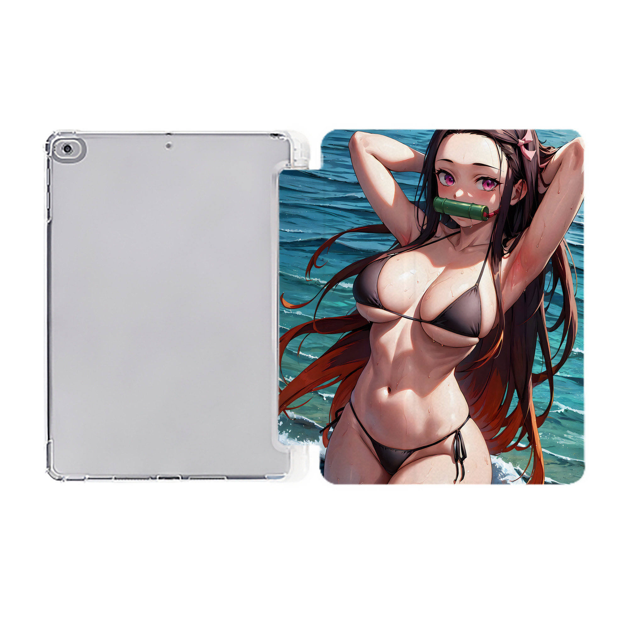 （画像用） 鬼滅の刃（きめつのやいば）竈門 禰󠄀豆子／かまど ねずこ Kamado Nezuko IPad ケース ペン収納付き 三つ折りスタンド PUレザー×シリコン 対応機種9.5/10.5/10.9インチ